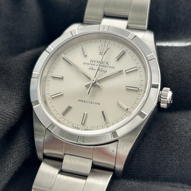 Rolex Air-King Silver Stick Dial on Oyster Bracelet Ref. 14010 1999 view 3