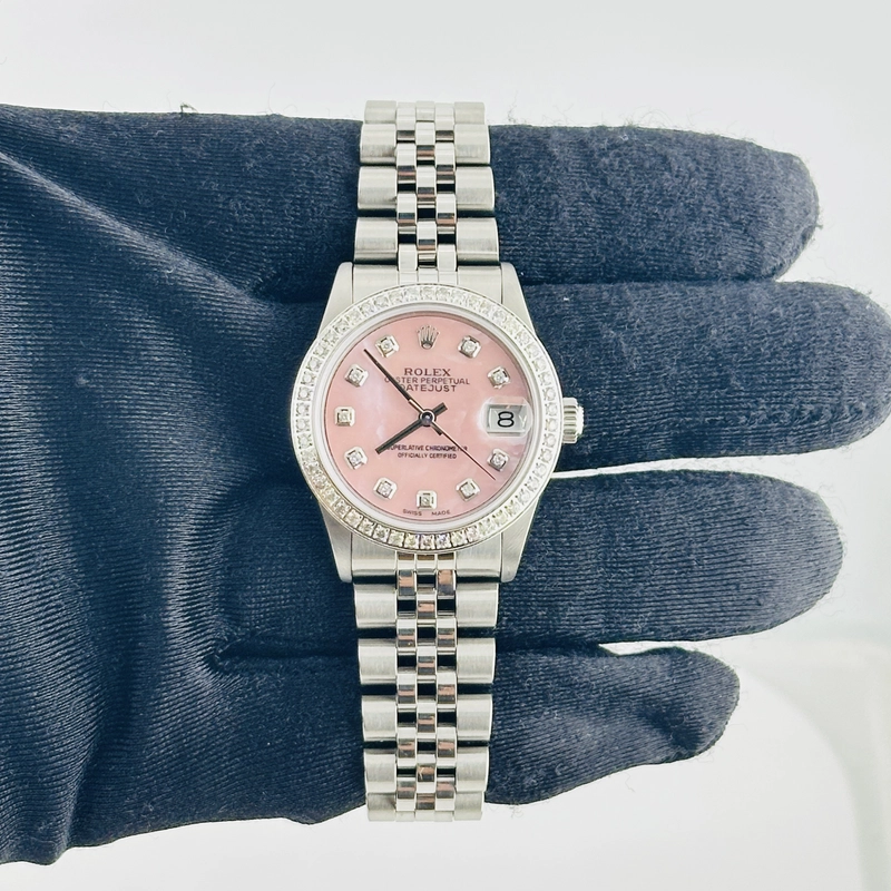 Rolex Datejust Am Pink Mop Diamond Dial on D Link Jubilee Bracelet Ref. 68240 1999