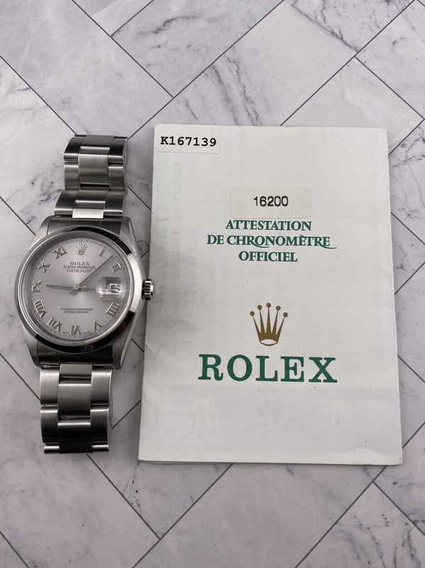 Rolex Datejust 36 Silver Roman Dial on Jubilee Ref. 16200 Papers 2001 view 7