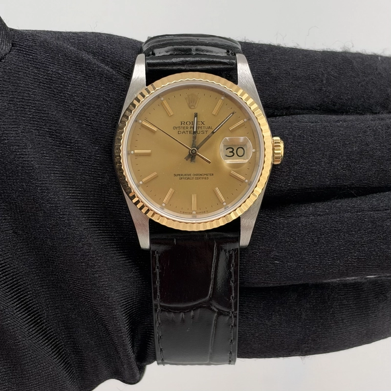 Rolex Datejust 36 Champagne Stick Dial on Generic Leather Strap Ref. 16233 1988