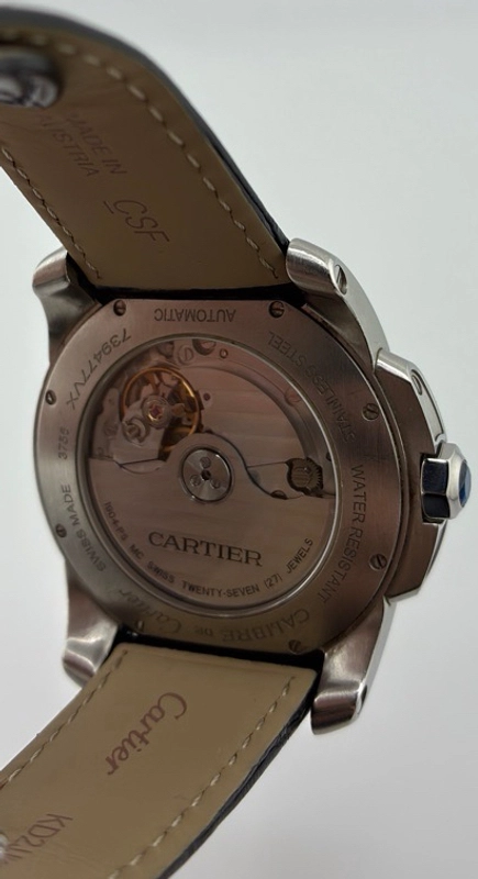 Cartier Calibre De Cartier Silver Dial on Black Leather Strap Ref. WSCA0003 view 7