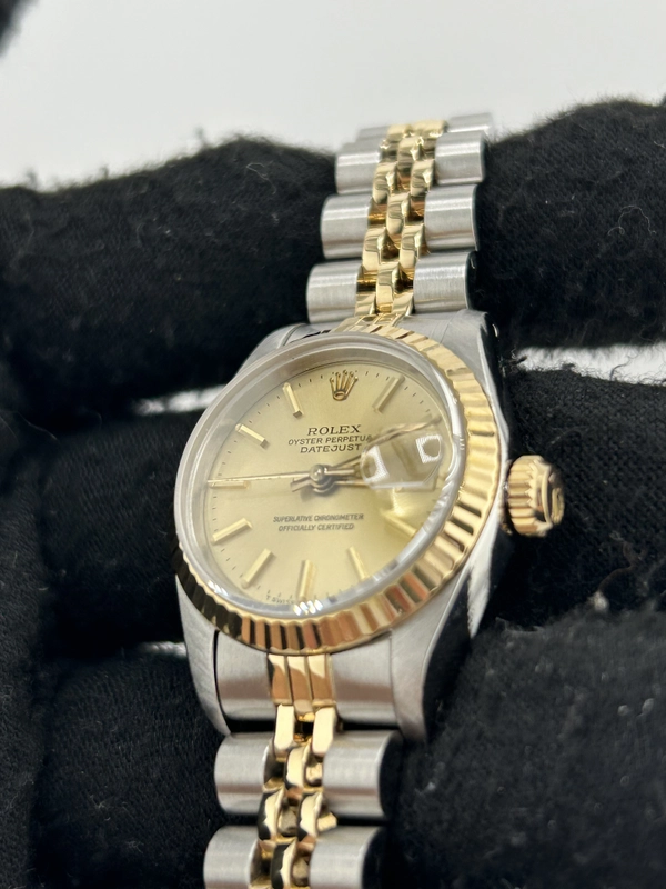 Rolex Datejust Lady Champagne Stick Dial on 2 Tone Jubilee D Link Bracelet Ref. 69173 1986 view 3