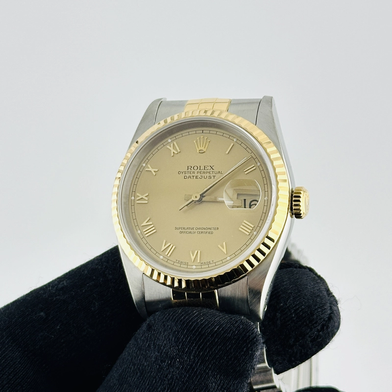 Rolex Datejust Champagne Roman Dial on D Link Jubilee Ref. 16233 Papers 1997 view 3
