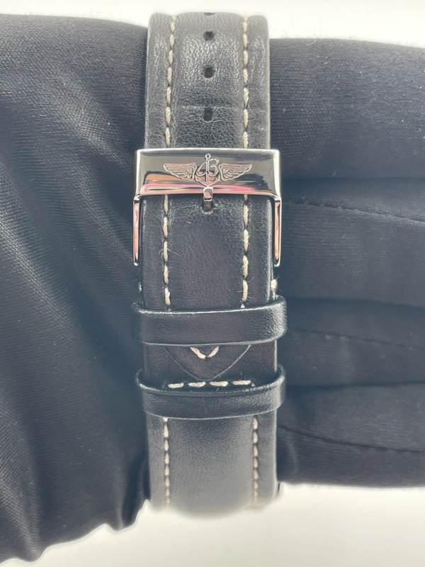 Breitling Old Navitimer Black Dial on Black Leather Strap Ref. A13322 Papers 2001 view 4