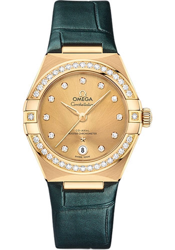 Omega Constellation Co-Axial Champagne Dial on Leather Strap Ref. 131.58.29.20.58.001 Card Open Date