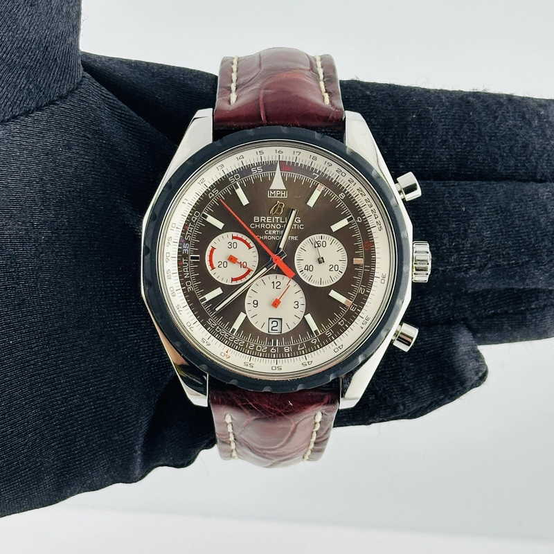 Breitling Chrono-Matic Brown Dial on Leather Band Ref. A14360 Papers 2010 view 2