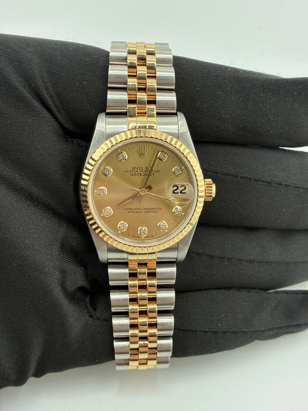 Rolex Datejust 31 Gold Dial on Jubilee Ref. 68273G Papers Open Date view 3