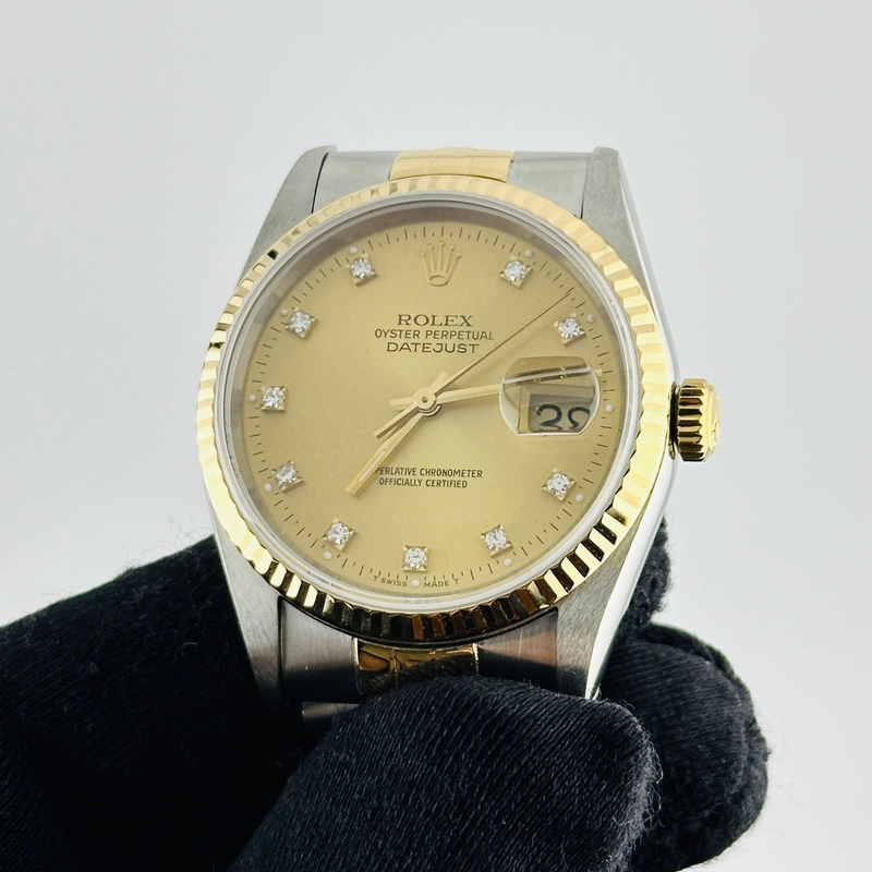 Rolex Datejust Champagne Diamond Factory Dial on D Link Jubilee Bracelet Ref. 16233G 1993 view 3