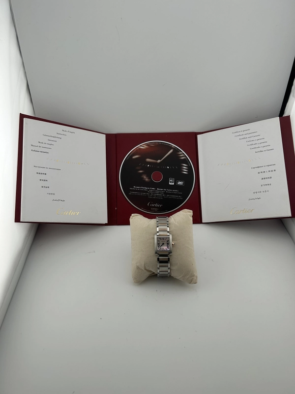 Cartier Tank Francaise Pink Mop / Roman Numerals Dial on 2 Tone Rose Gold & Stainless Steel Bracelet Ref. W51027Q4 Papers 2009 view 7