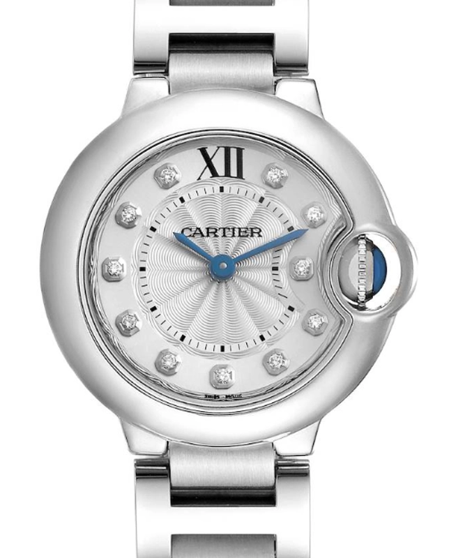 Cartier Ballon Bleu 28 Silver Diamond Dial on Stainless Steel Bracelet Ref. WE902073 Card 2019