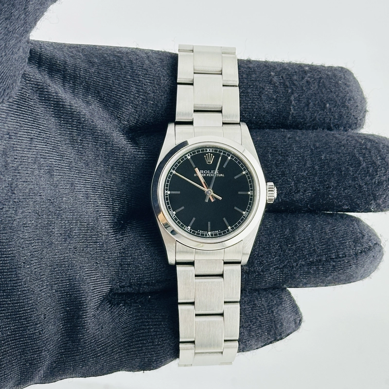 Rolex Oyster Perpetual Black Dial on Oyster Bracelet Ref. 77080 Papers Open Date view 3