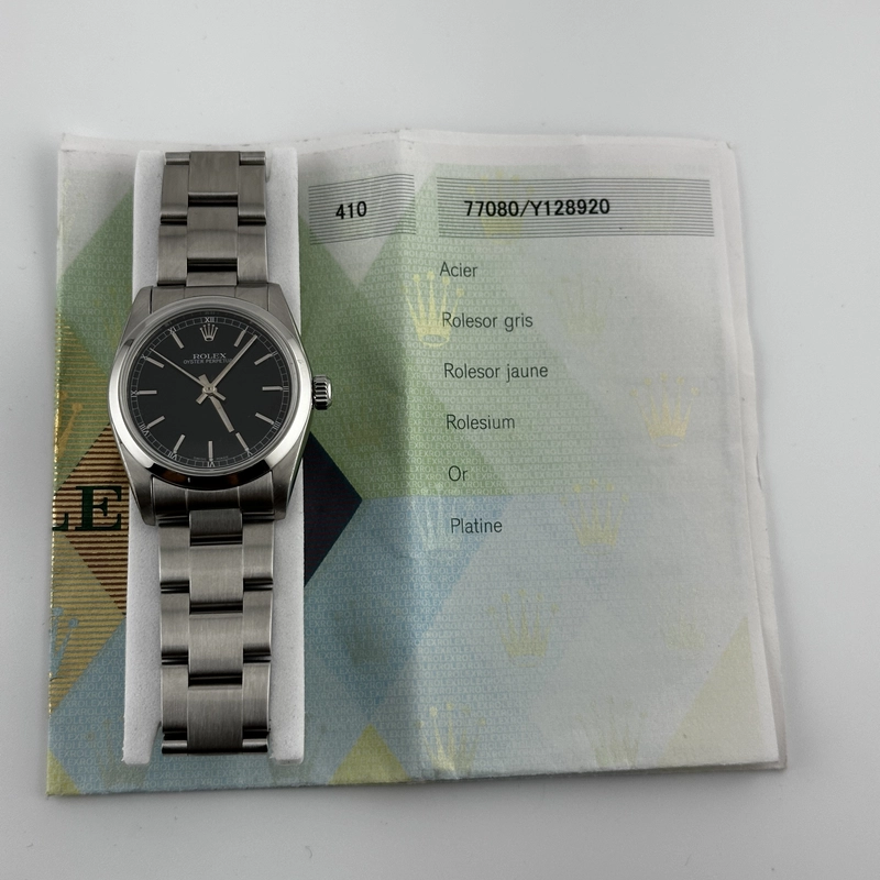 Rolex Oyster Perpetual Black Dial on Oyster Ref. 77080 Papers Open Date view 5