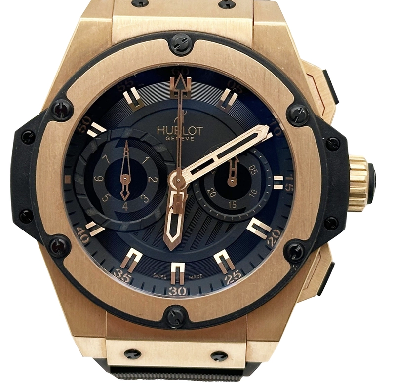 Hublot King Power Foudroyante Black Dial on Rubber Rose Gold Folding Clasp Ref. 715.PX.1128.RX 18K