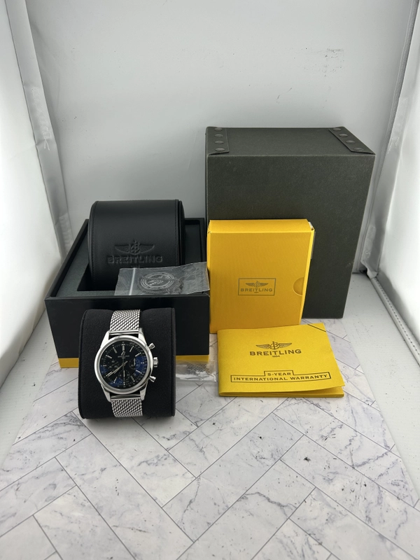 Breitling Transocean Black Dial on Woven Steel Ref. AB0152 Papers 2012 view 7