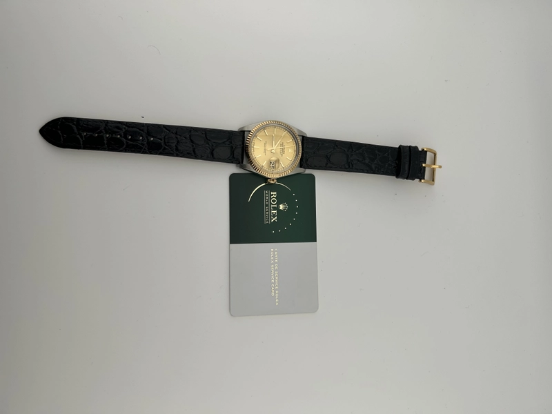 Rolex Datejust 36 Champagne Stick Dial on Generic Black Leather Band Ref. 16013 1981 view 7