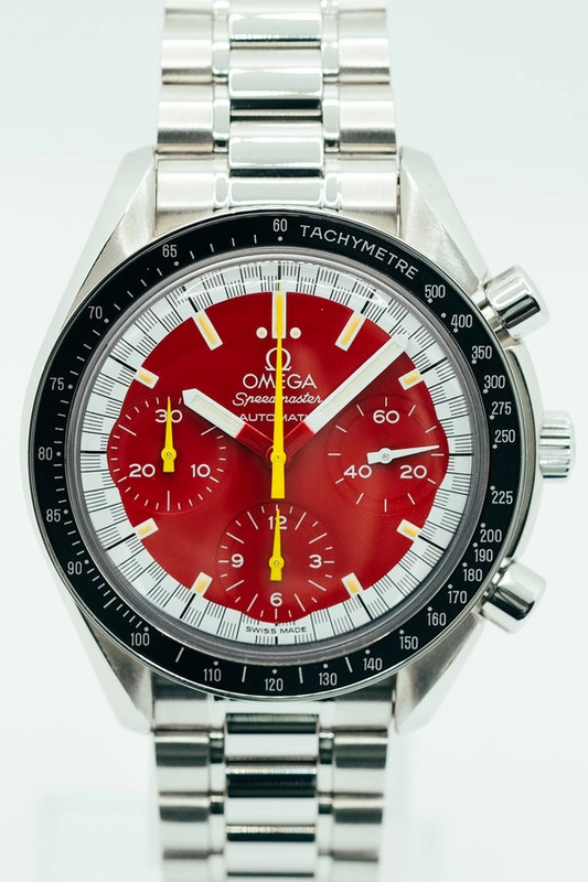 Omega Speedmaster Red Red Arabic Dial on Stainless Steel Bracelet Ref. 3510.61 Card Open Date