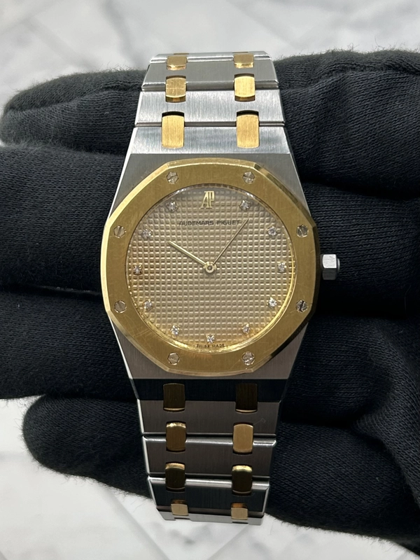 Audemars Piguet Royal Oak Champagne Diamond Tapisserie Dial on 2 Tone Bracelet Ref. 56303SA view 2