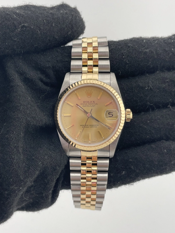 Rolex Datejust Champagne Stick Dial on Jubilee Ref. 68273 Papers Open Date view 2