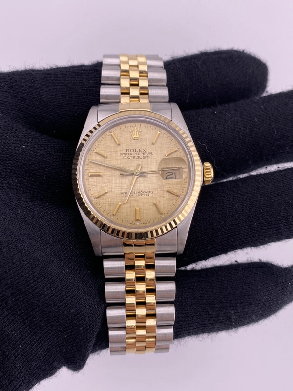 Rolex Datejust 36 Champagne Linen Stick Dial on Jubilee Ref. 16013 view 2