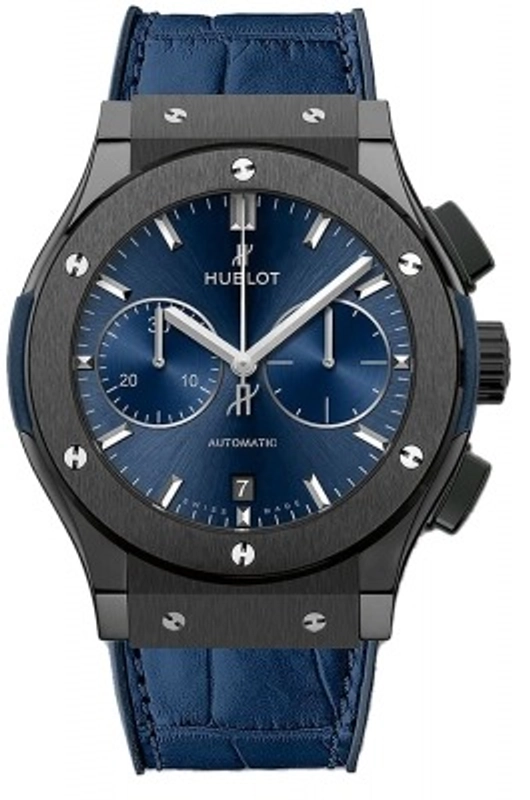 Hublot Classic Fusion Blue Dial on Black Rubber Band Ref. 521.CM.7170.LR Service Papers 2019