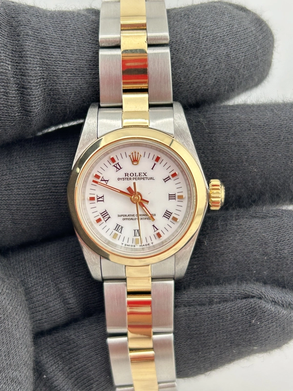 Rolex Oyster Perpetual White Roman Dial on Oyster Bracelet Ref. 67183 1996 view 2