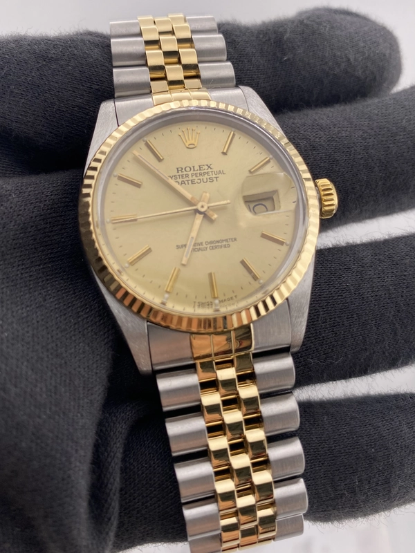 Rolex Datejust Champagne Stick Dial on D Link Jubilee Bracelet Ref. 16013 1986 view 3