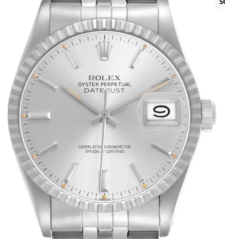 Rolex Datejust 36 Silver Stick Dial on Jubilee D Link Bracelet Ref. 16030 1986