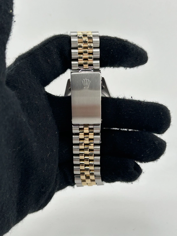 Rolex Oyster Perpetual Date Champagne Stick Dial on 2 Tone Jubilee D Link Bracelet Ref. 15223 1989 view 4
