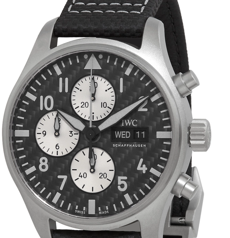 Iwc Pilot Spitfire Carbon Arabic Numeral Dial on Black Calfskin Band. Ref. IW377903 Card 2021 — Saleh Jewelers