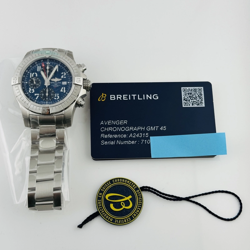 Breitling Avenger Chronograph GMT Blue Arabic Chronograph Dial on Brushed Ref. A24315 Card 2025 view 5