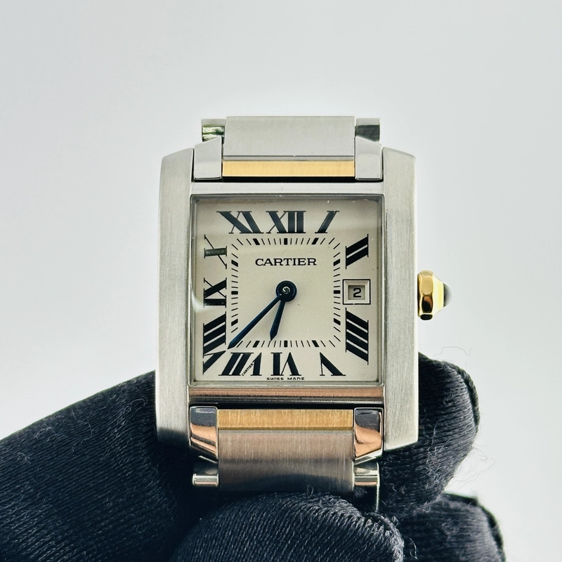 Cartier Tank Francaise Midsize White Roman Dial on 2 Tone Ref. 2465 view 3