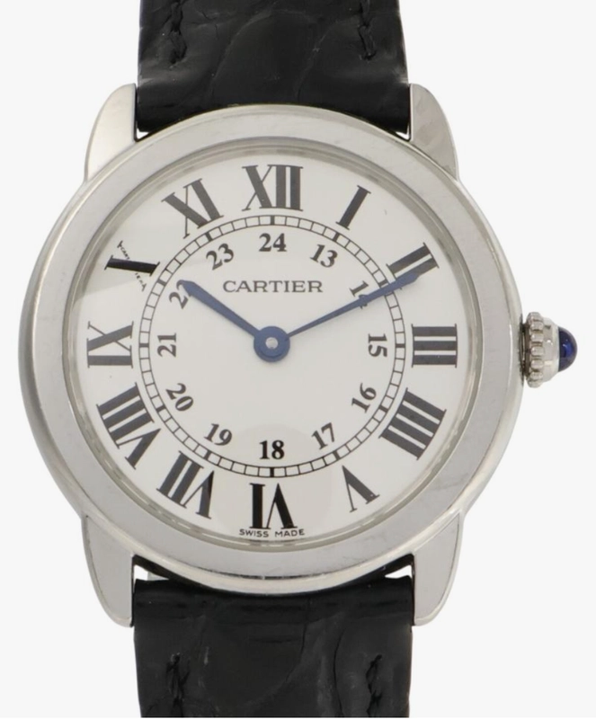 Cartier Ronde Solo de Cartier White Roman Numerals Dial on Black Leather Strap Ref. W6700155 Papers 2017