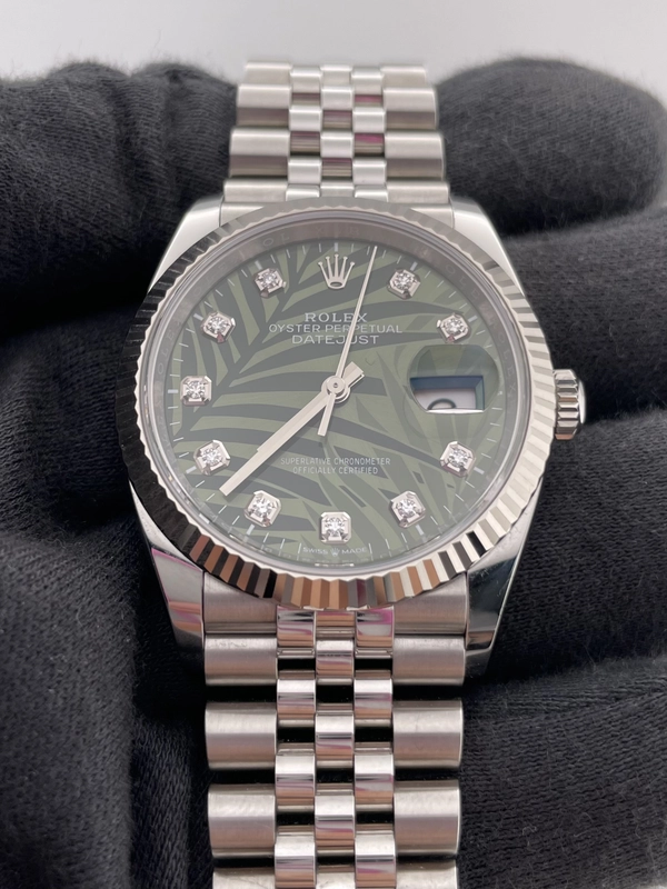 Rolex Datejust Olive Green Palm Motif Diamond 6 Dial on Jubilee Ref. 126234 Card 2023 view 3