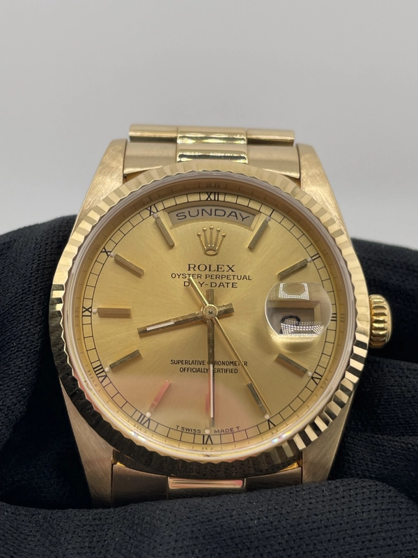 Rolex Daydate Champagne Stick Dial on President Ref. 18238 Papers 1991 view 3