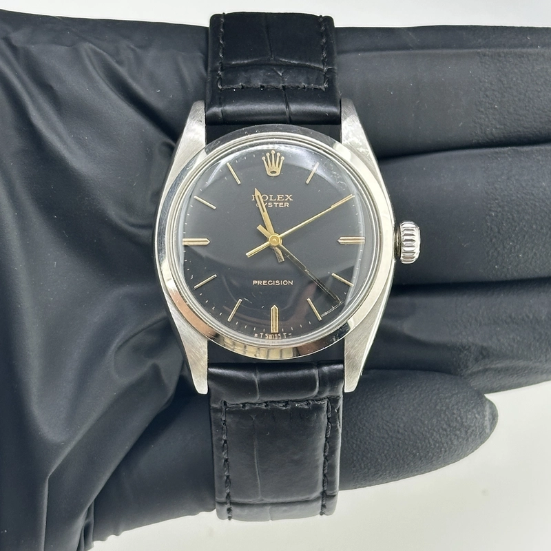 Rolex Oyster Precision Refinished Black Dial on Generic Leather Band Ref. 6422 1958