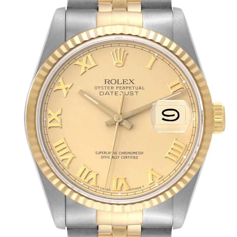 Rolex Datejust Champagne Roman Dial on D Link Jubilee Ref. 16233 Papers 1997