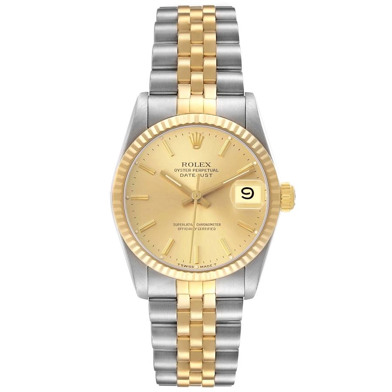 Rolex Datejust Champagne Stick Dial on D Link Jubilee Bracelet Ref. 6827 1984 — Saleh Jewelers
