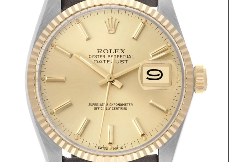 Rolex Datejust Champagne Stick Dial on Generic Leather Band Ref. 16013 1988