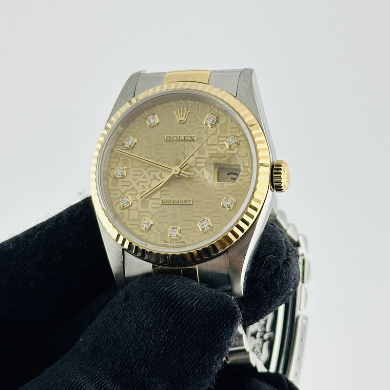 Rolex Datejust Champagne Anniversary Diamond Dial Dial on D Link Jubilee Bracelet Ref. 16233G 1995 view 3