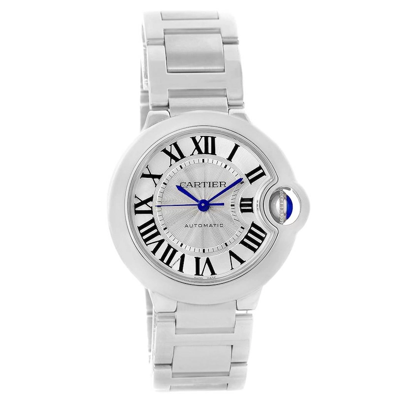 Cartier Ballon Bleu Silver Roman Numerals Dial on Stainless Steel Bracelet Ref. W6920046 Papers 2015