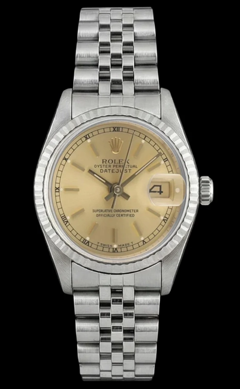 Rolex Datejust Lady Champagne Stick Dial on Jubilee Ref. 69174 Papers 1994 — Saleh Jewelers