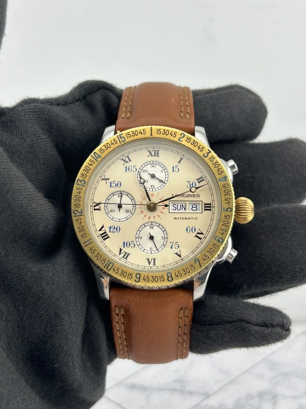 Longines Lindbergh Hour Angle Ivory Dial on Og Leather Band Ref. 674.5232 view 2