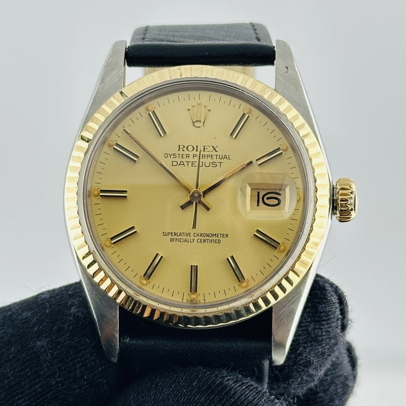 Rolex Datejust Champagne Stick Dial on Generic Leather Band Ref. 16013 1979 view 2