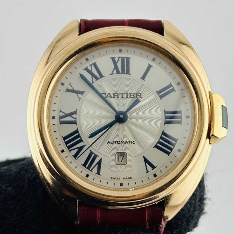Cartier Cle Silver Roman Dial on Maroon Leather Ref. 3947/WGCL0010 Complete 2016 view 3