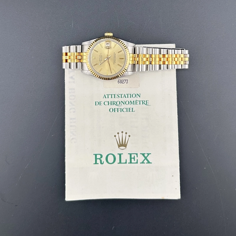 Rolex Datejust Champagne Stick Dial on D Link Jubilee Ref. 68273 Papers Open Date view 7