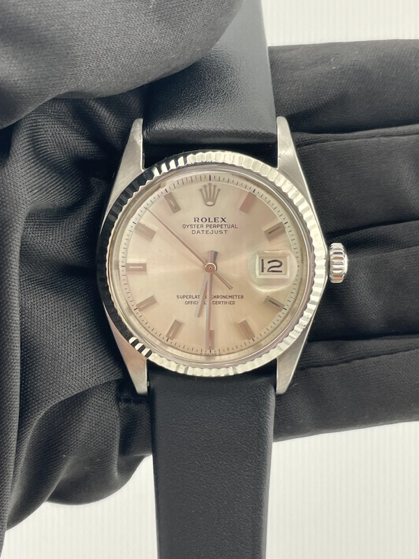 Rolex Datejust 36 Silver Stick Dial on Generic Black Leather Strap Ref. 1601 view 2