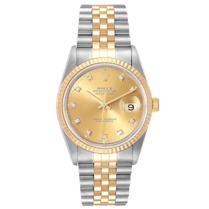 Rolex Datejust Champagne Diamond Factory Dial on D Link Jubilee Bracelet Ref. 16233G 1994