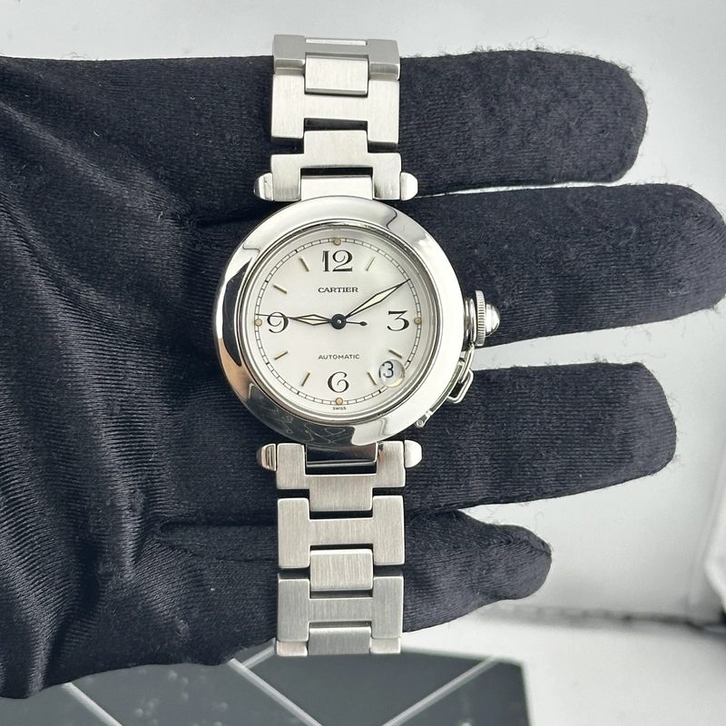 Cartier Pasha C White Arabic W Gold Markers Dial on Stainless Steel Bracelet Ref. 2324 view 2