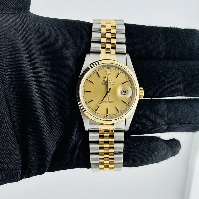 Rolex Datejust Champagne Stick Dial on D Link Jubilee Ref. 16233 Papers 2003 view 2