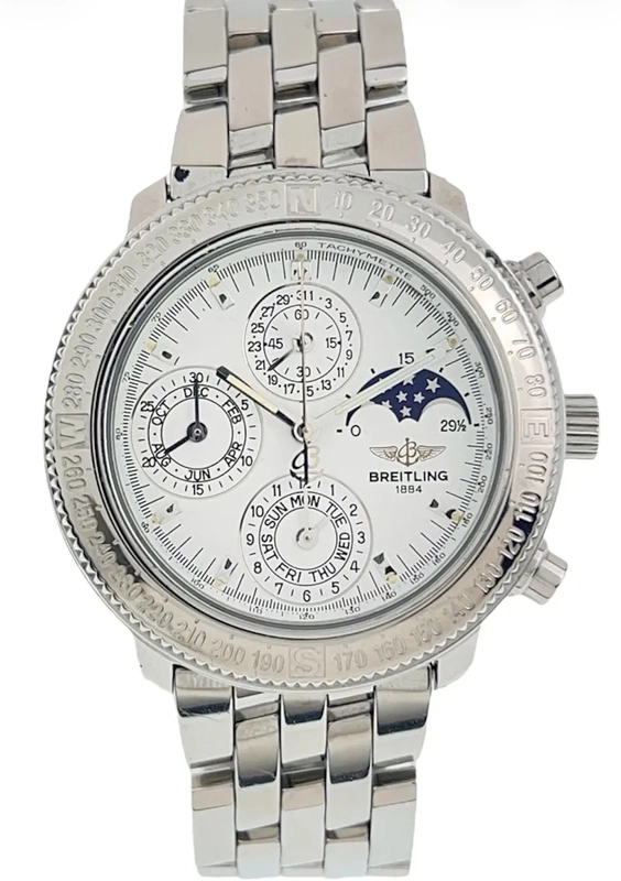 Breitling Astromat White Dial on Stainless Steel Bracelet Ref. A19405 Papers Open Date